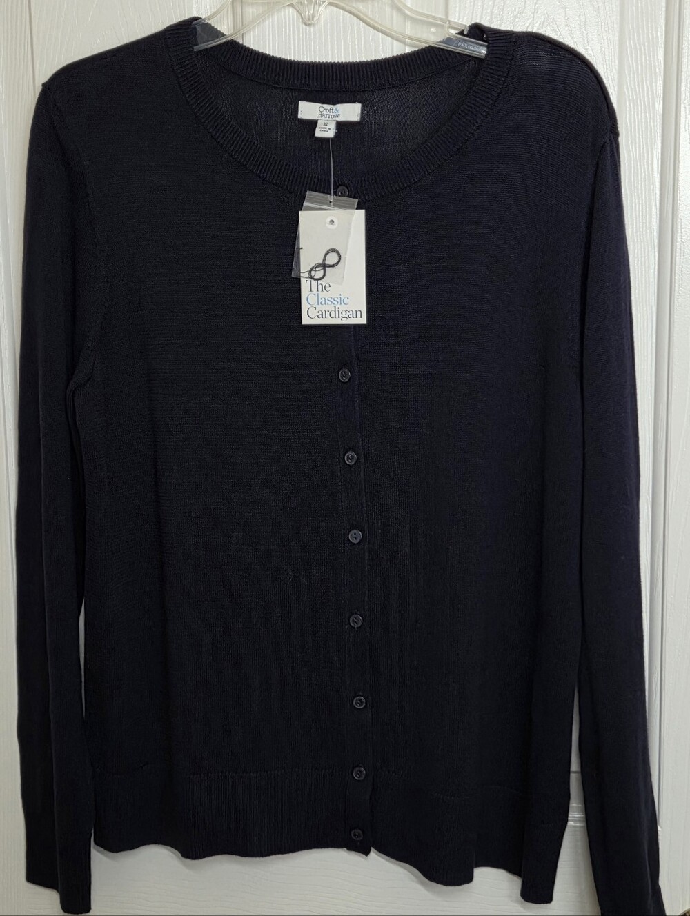 croft & barrow navy button-front crew cardigan - Picture 2 of 11